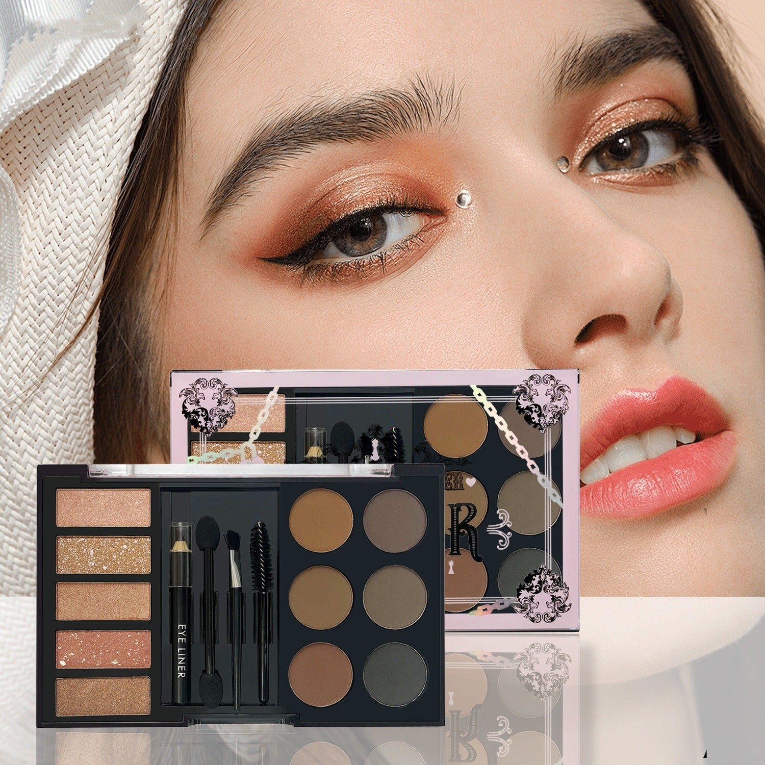 All-in-One Eyeshadow and Eyebrow Makeup Palette with Tools