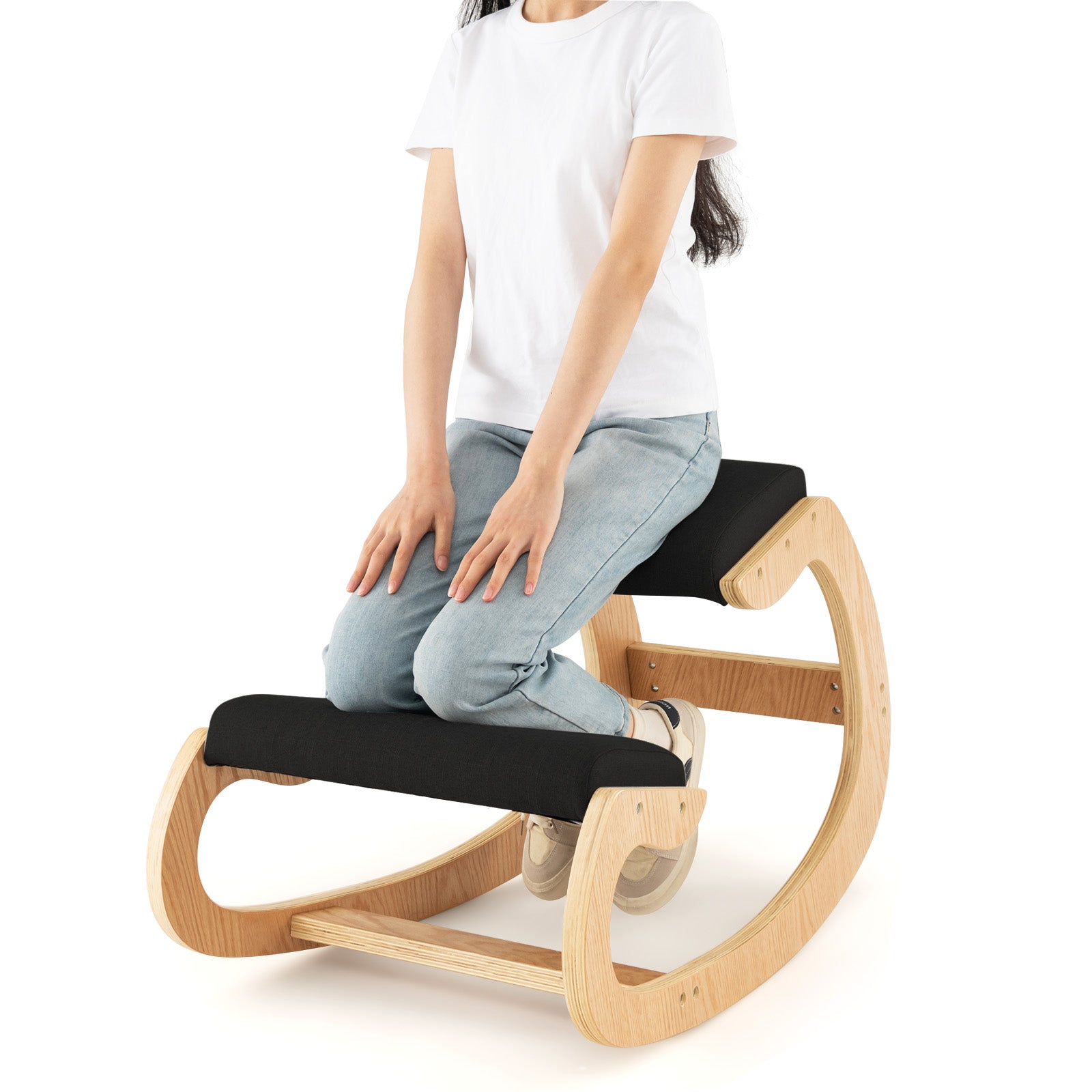 Wooden Rocking Chair with Padded Seat and Knee Support