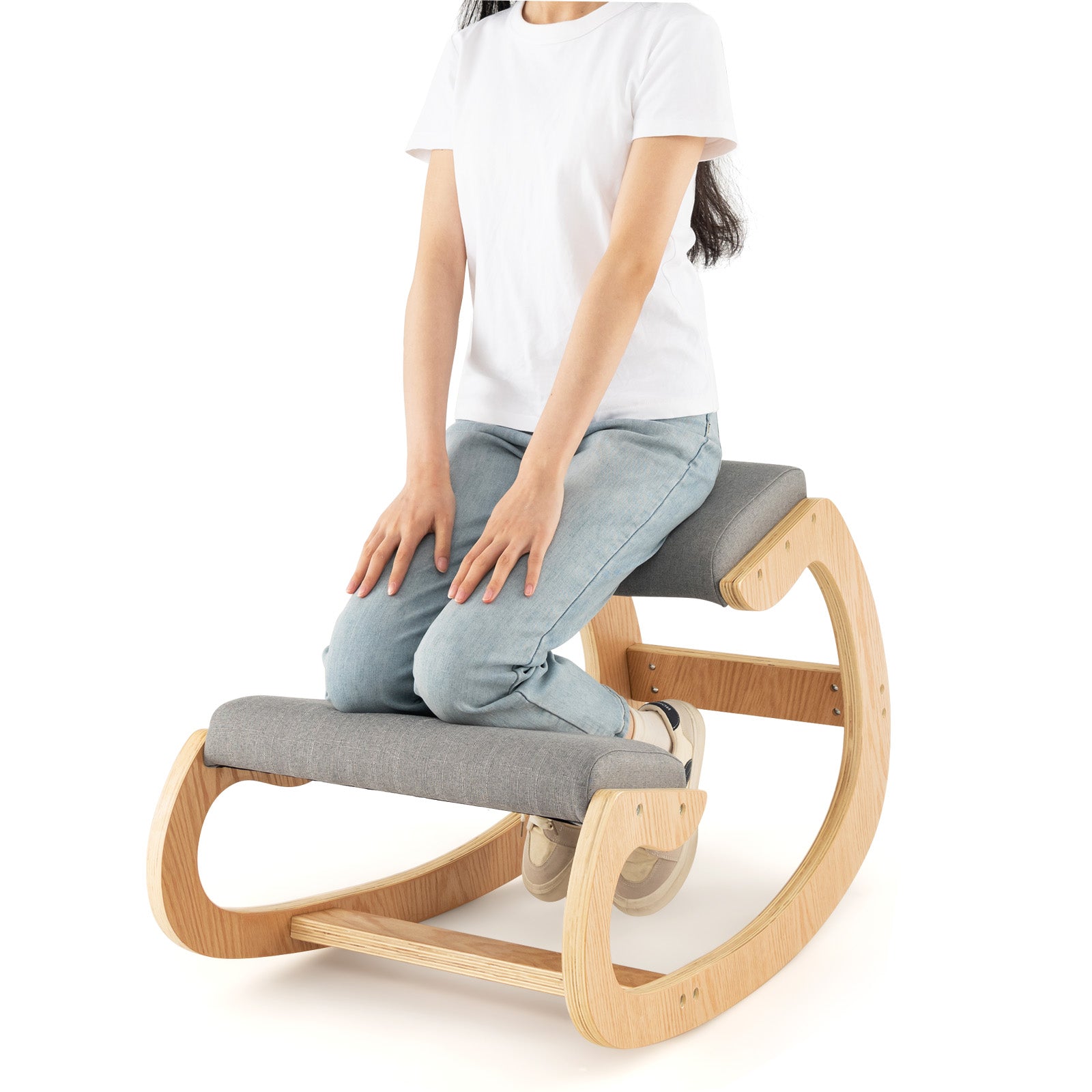 Wooden Rocking Chair with Padded Seat and Knee Support