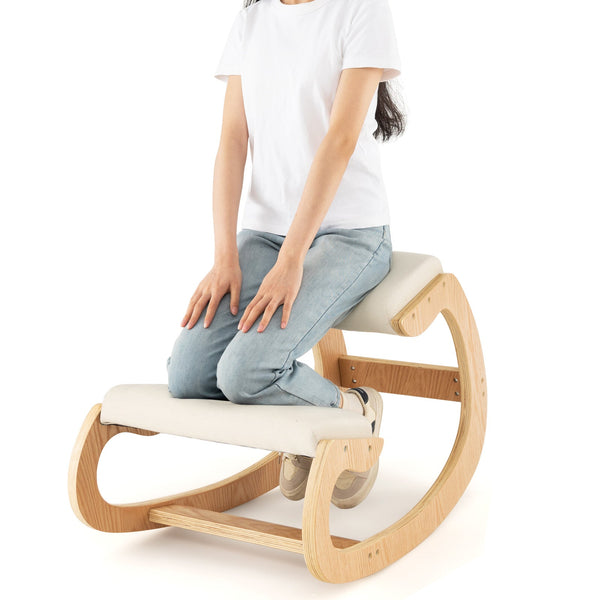 Wooden Rocking Chair with Padded Seat and Knee Support