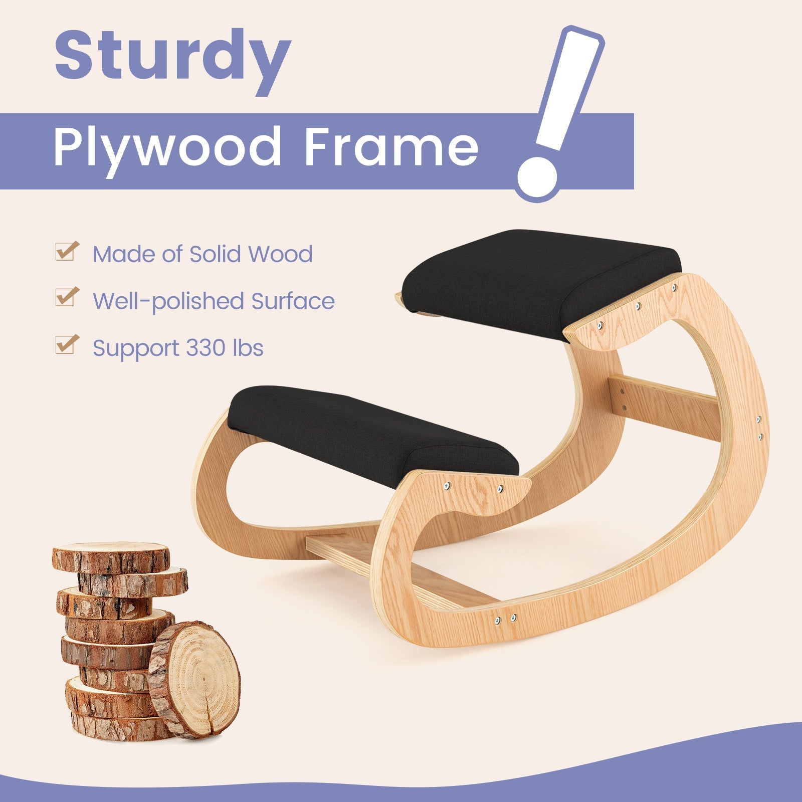 Wooden Rocking Chair with Padded Seat and Knee Support