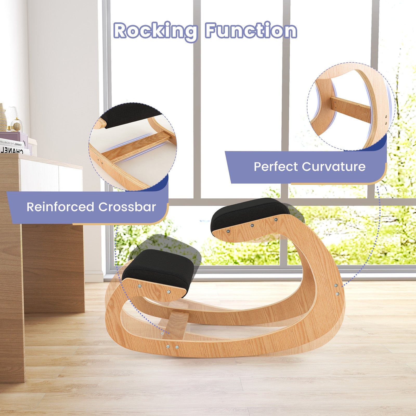 Wooden Rocking Chair with Padded Seat and Knee Support