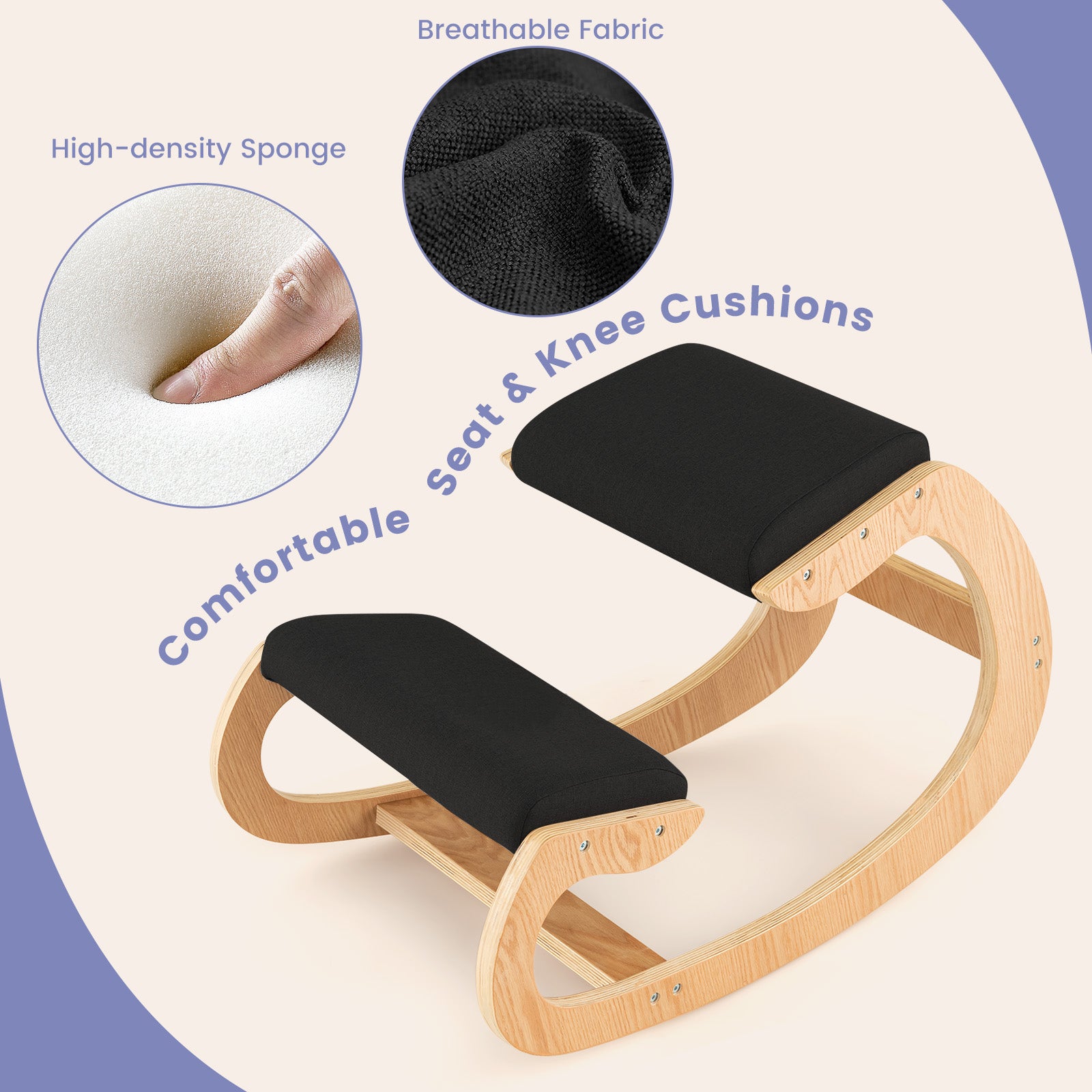 Wooden Rocking Chair with Padded Seat and Knee Support